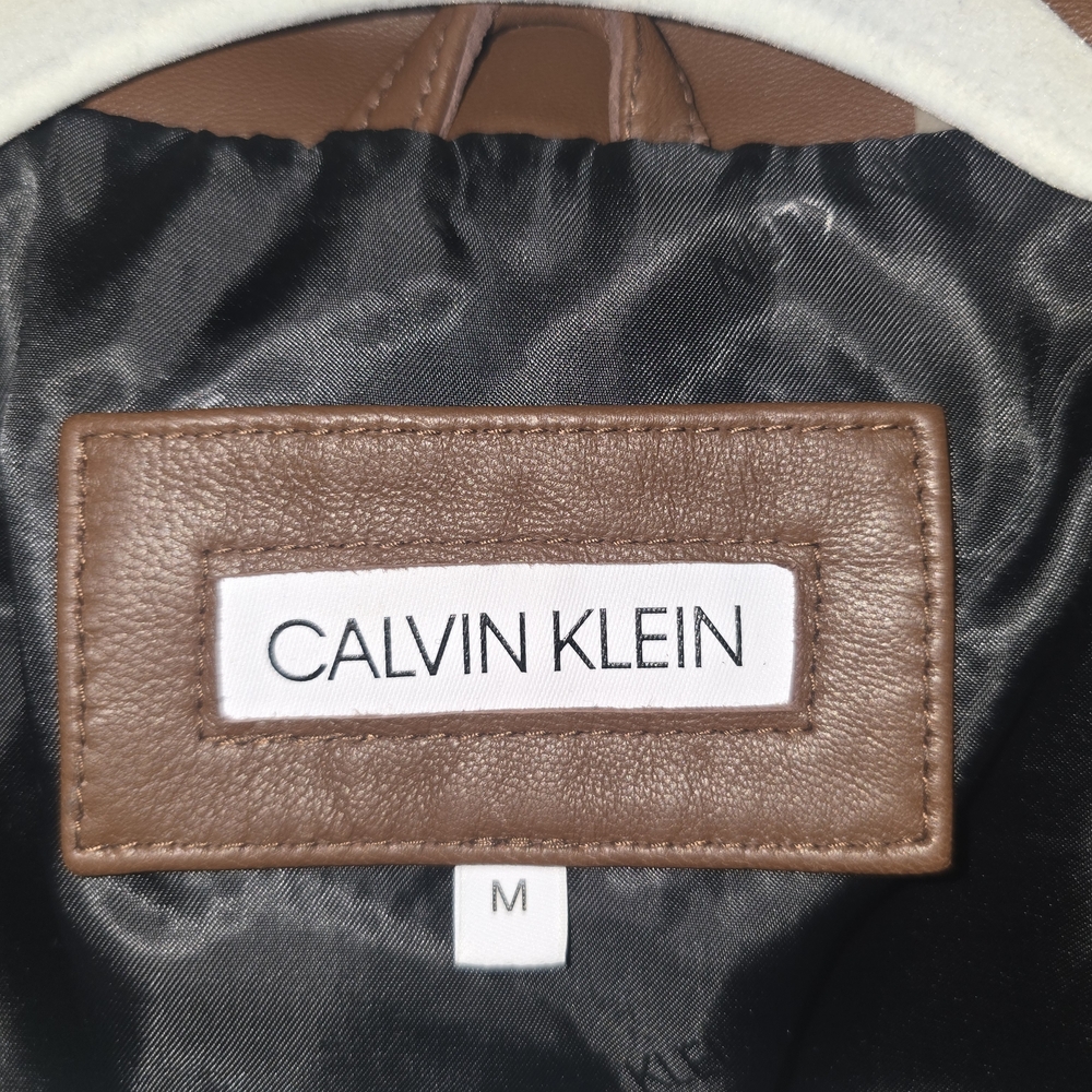 Calvin Klein Women's Brown Leather Moto Jacket - Picture 3 of 6